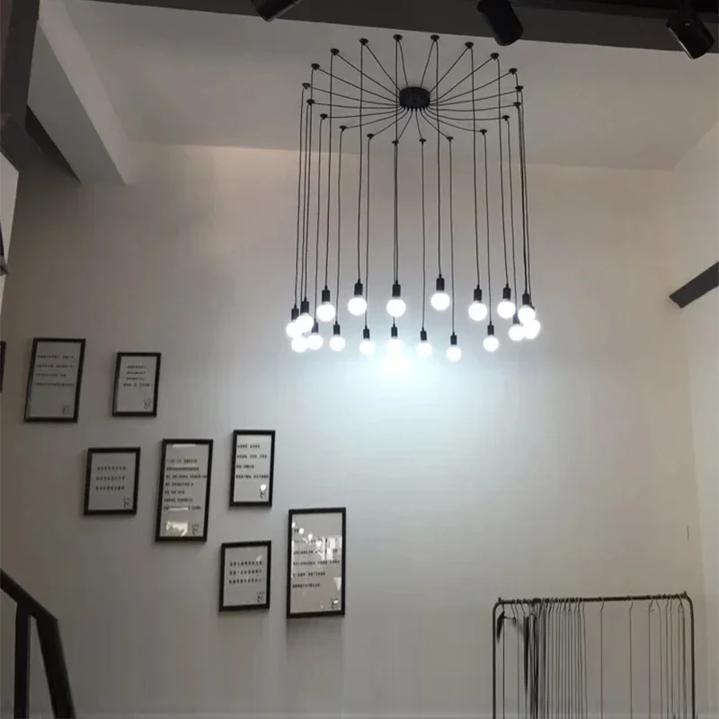 DIY Vintage Black Cord Multiple Light Sources Simple Pendant Lamp Dining Room Coffee 1-2m Wire Spider Pendant Lights Edison Bulb