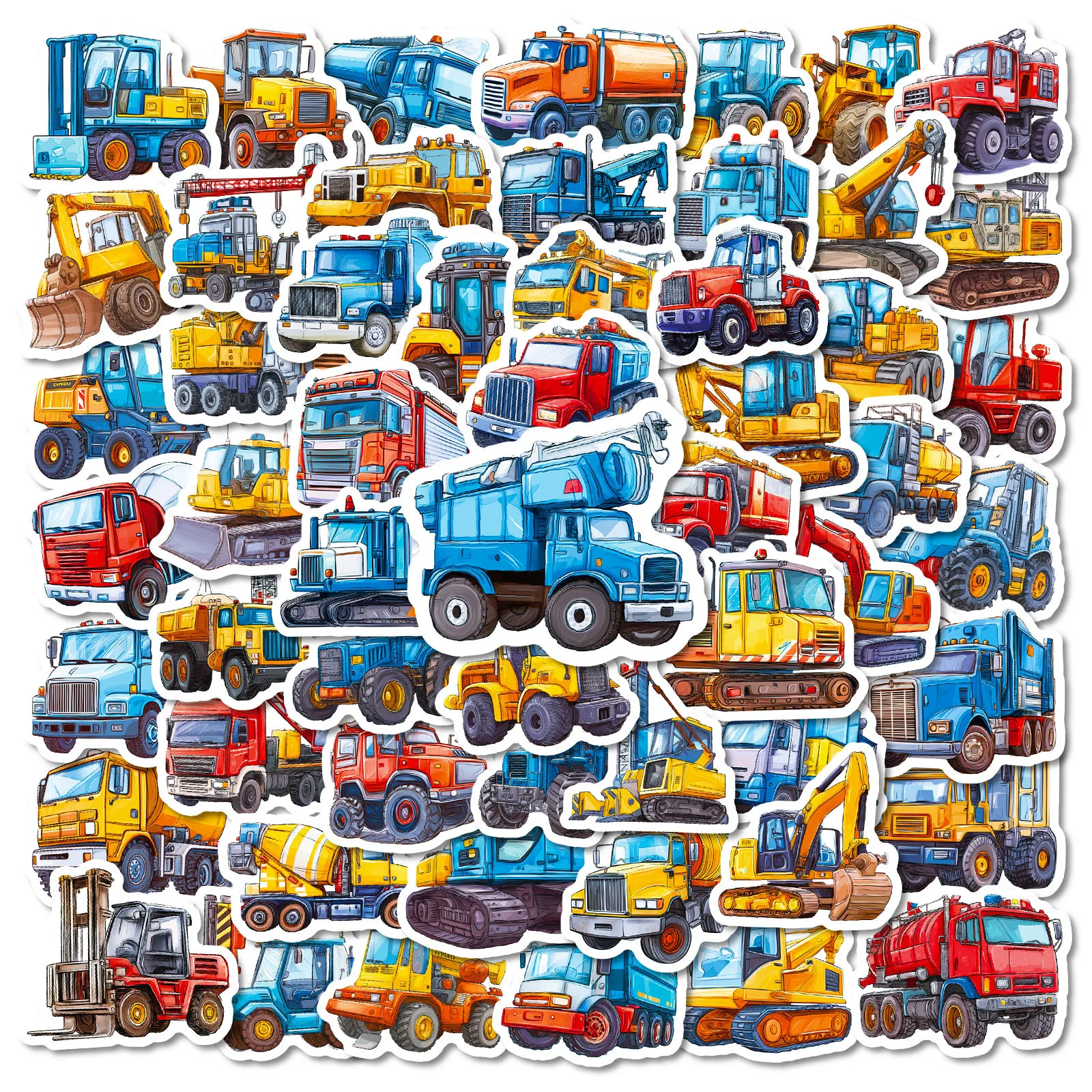 56pcs Kids Construction Vehicle Stickers | Cartoon Truck Excavator Stickers for Boys