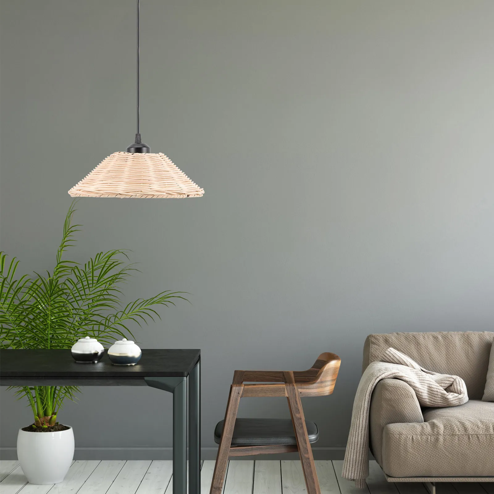 Rattan Pendant Light – Woven Texture Hanging Ceiling Lamp for Kitchen, Dining Room & Restaurant