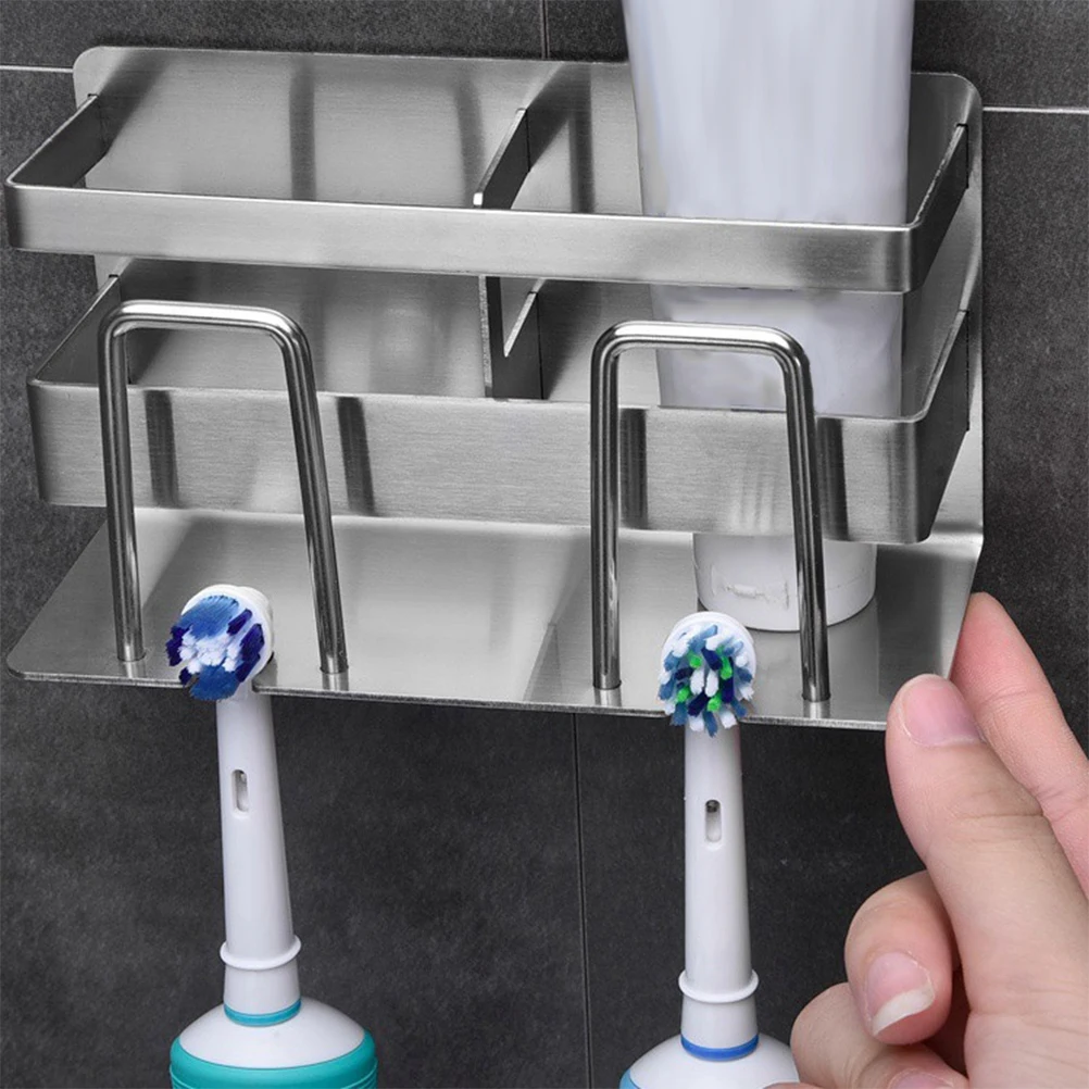 

1pc Toothbrush Rack Stainless Steel Holder Metal Dental Storage Space Saving Compact Design Ventilation Drainage