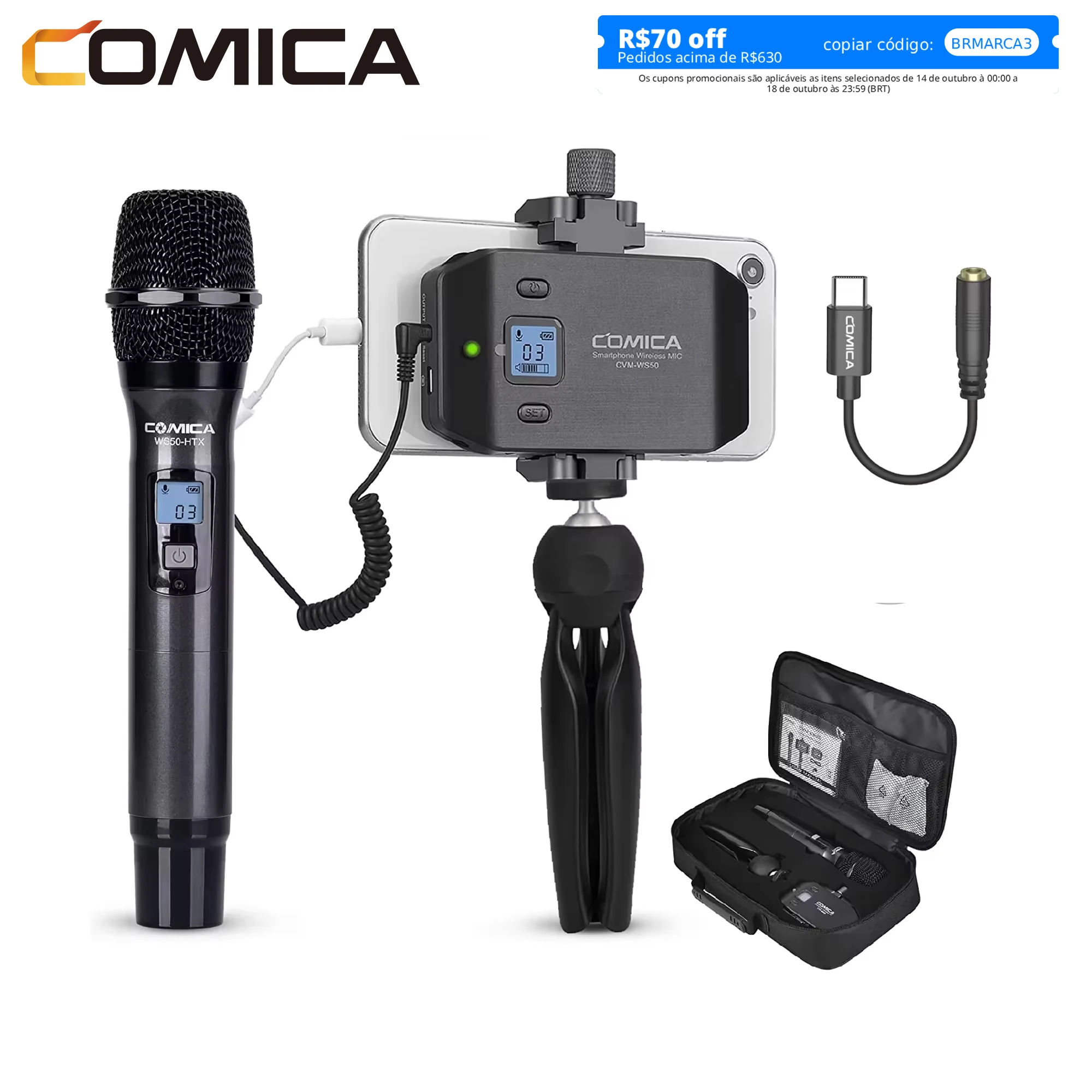 كوميكا CVM-WS50H ميكروفون محمول UHF ميكروفون لاسلكي 6 قنوات مكثف ميكروفون آيفون أندرويد كاميرا Gopro