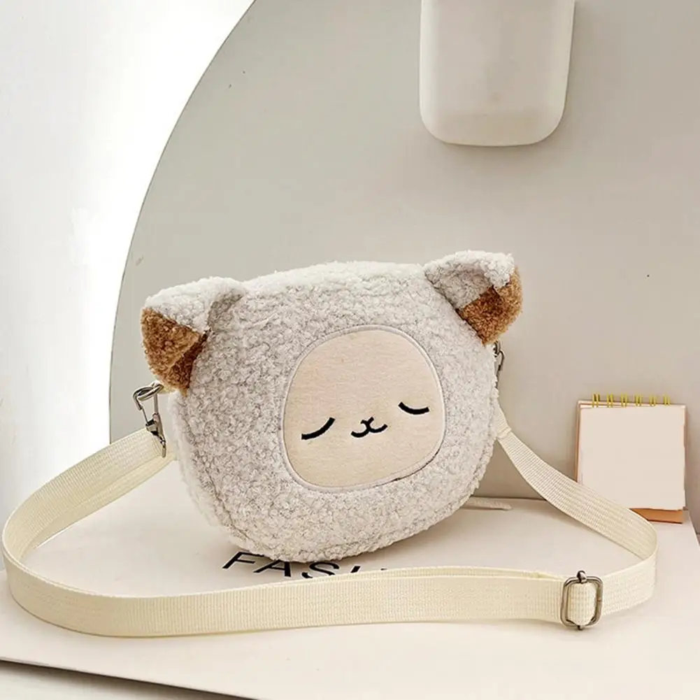 

Plush Crossbody Bag Plush Cartoon Shoulder Bag Cute Cat Bear Sheep Design for Women Girls Adjustable Crossbody for Coins