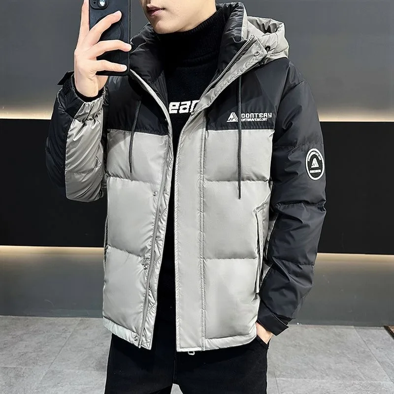 High Quality Men Down Jacket Winter Male Fashion Color Contrast Stitching Hooded Outwear Thicken Warm Casual Large Size Outcoat