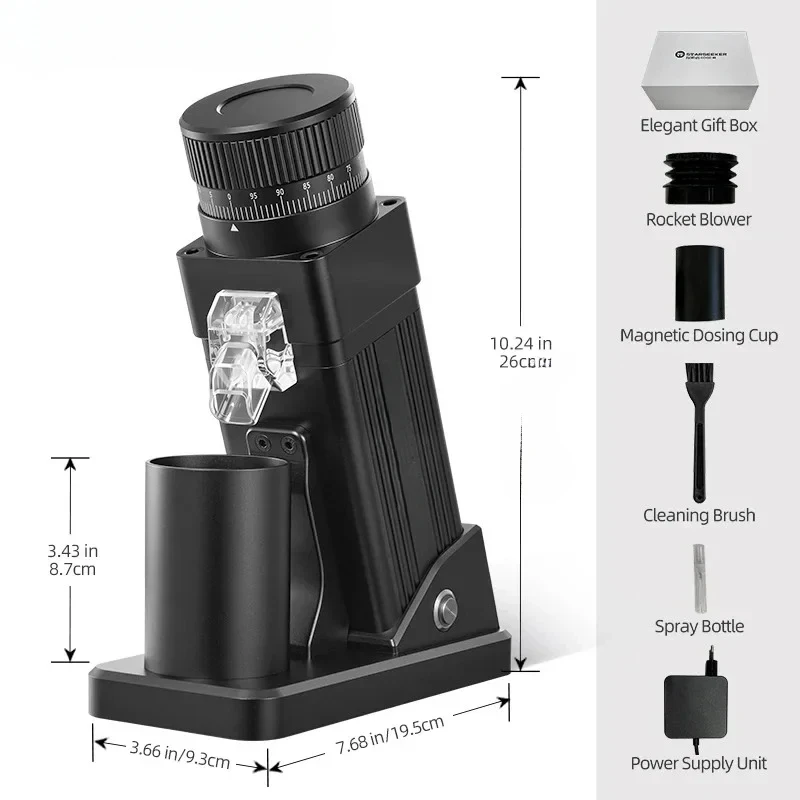 E55Pro Electric 55MM Titanium Cone Burr Stepless Adjustment Espresso Brew Coffee Bean Grinder Black