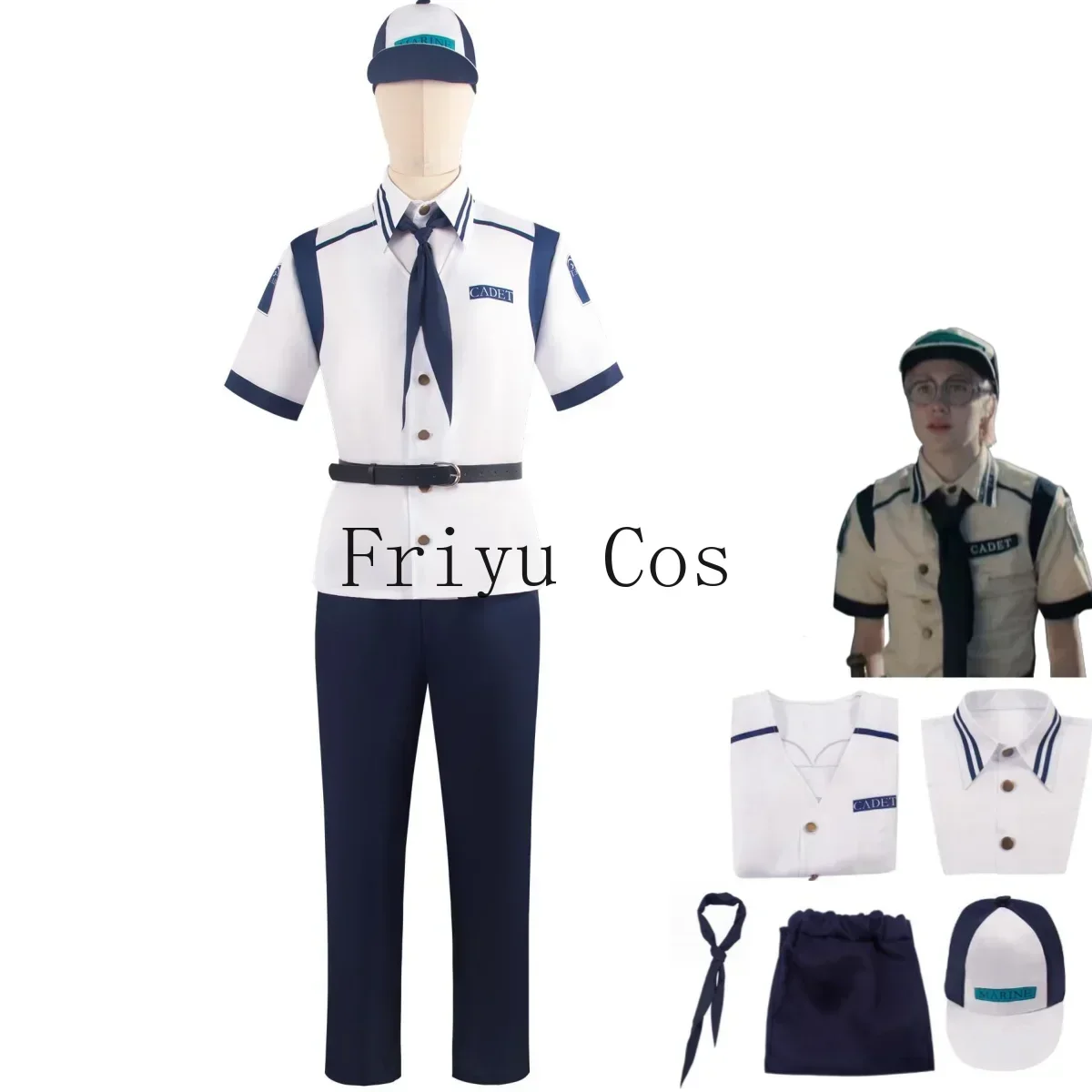 Disfraz de Coby para películas de acción en vivo, uniforme azul marino este, camisa con espada, conjunto completo, traje de baile de máscaras para hombre y mujer adulta