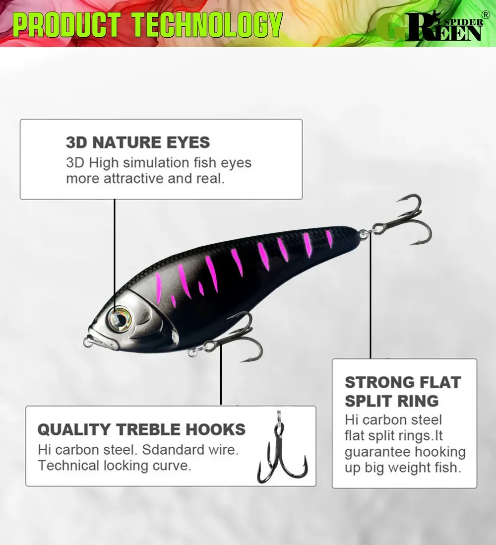 GREENSPIDER Jerkbaits Langsam sinkende Slider-Köder, 100 mm, 36 g, lauter Klang, Wobbler, Westin-Köder, Jerkbait, Angeln für Hecht, Zander – Detail 3