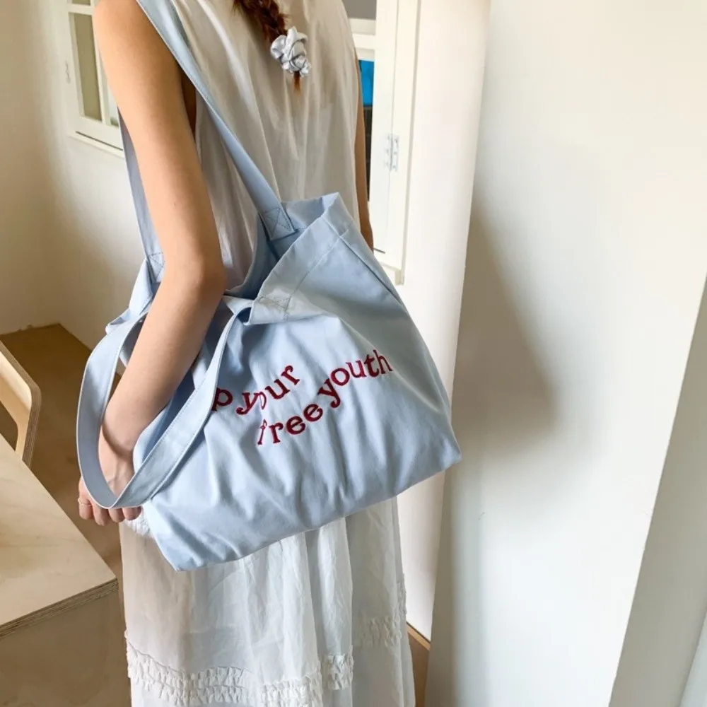 

Solid Color Canvas Totes Bag College Student Large Capacity Letters Shoulder Bag Versatile Casual Women's Handbag Commuting