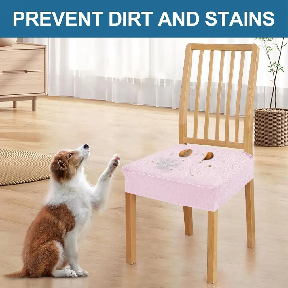 مجموعة من 8 أغطية مقاعد مقاومة للماء لكراسي تناول الطعام، جاكار مطاطي، قابل للإزالة والغسل، وردي