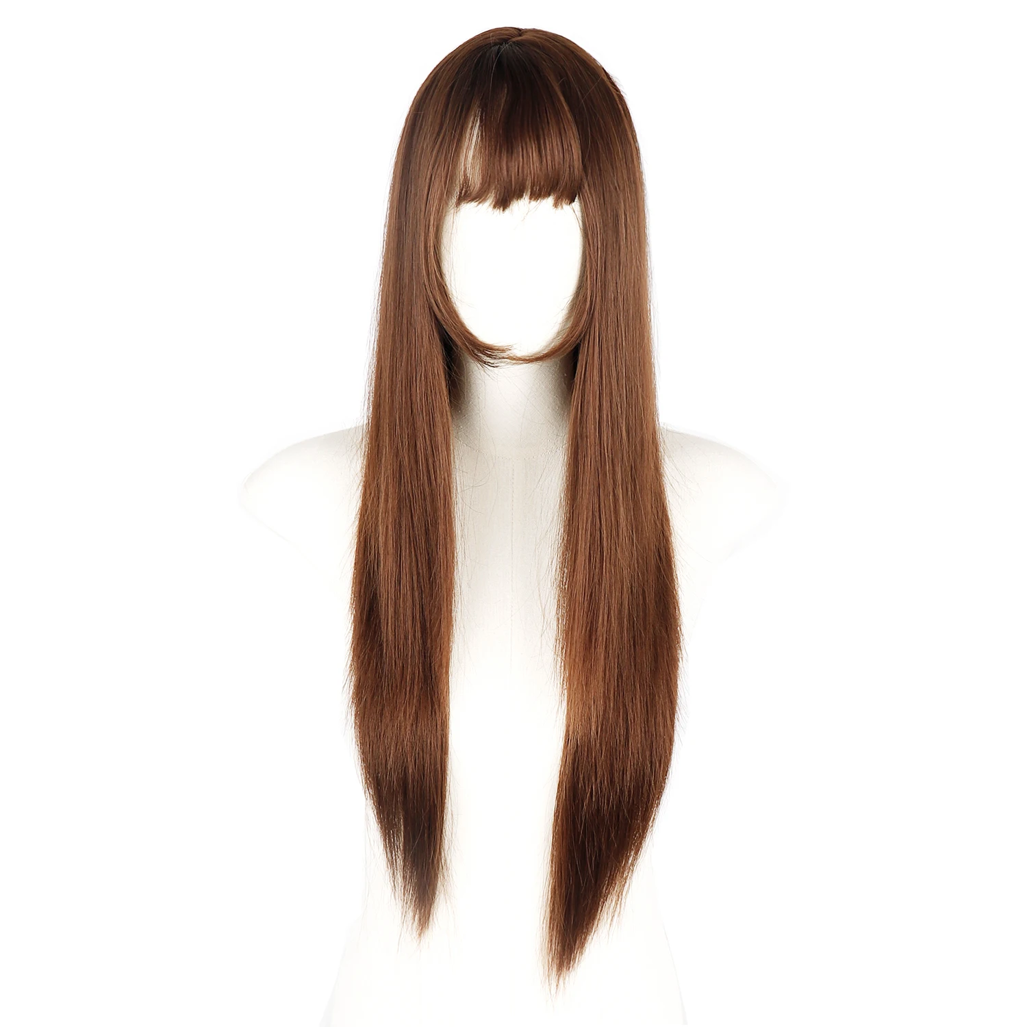 Lolita Cosplay Wigs Long Straight Hair Wig with Bangs Synthetic Hair Brown Color Anime Wig for Girls Daily Party Use
