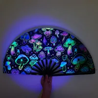 In The Dark Mushroom Folding Fan  Vibrant Neon Psychedelic Design Handheld PP Material for Parties Raves Halloween