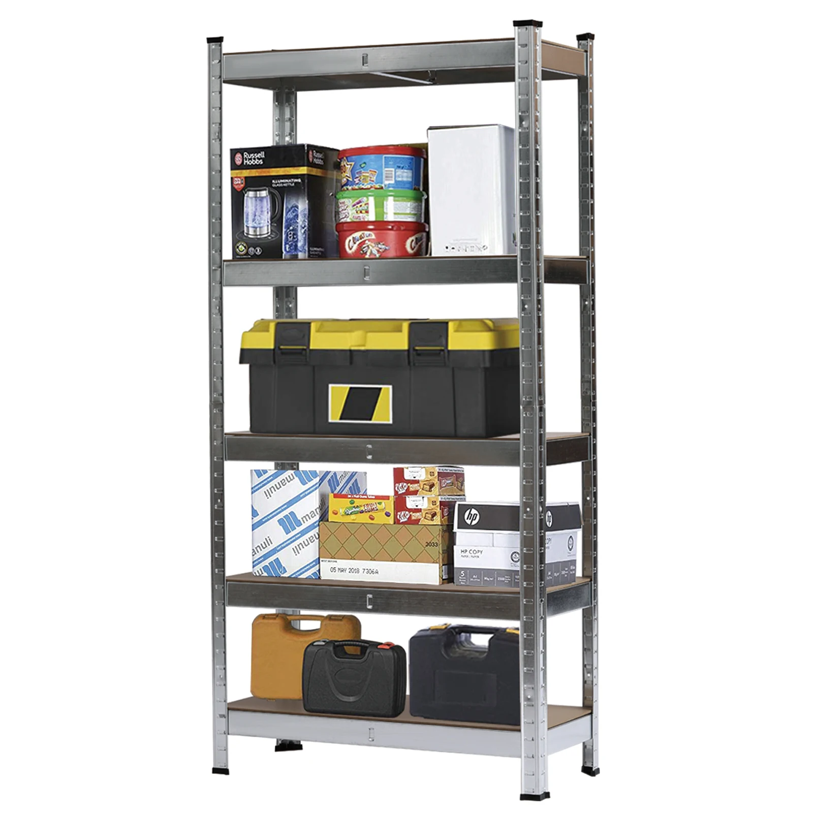 

Американский склад 150 x 75 x 30 см, 5 ярусов, оцинкованная стойка для хранения, серая