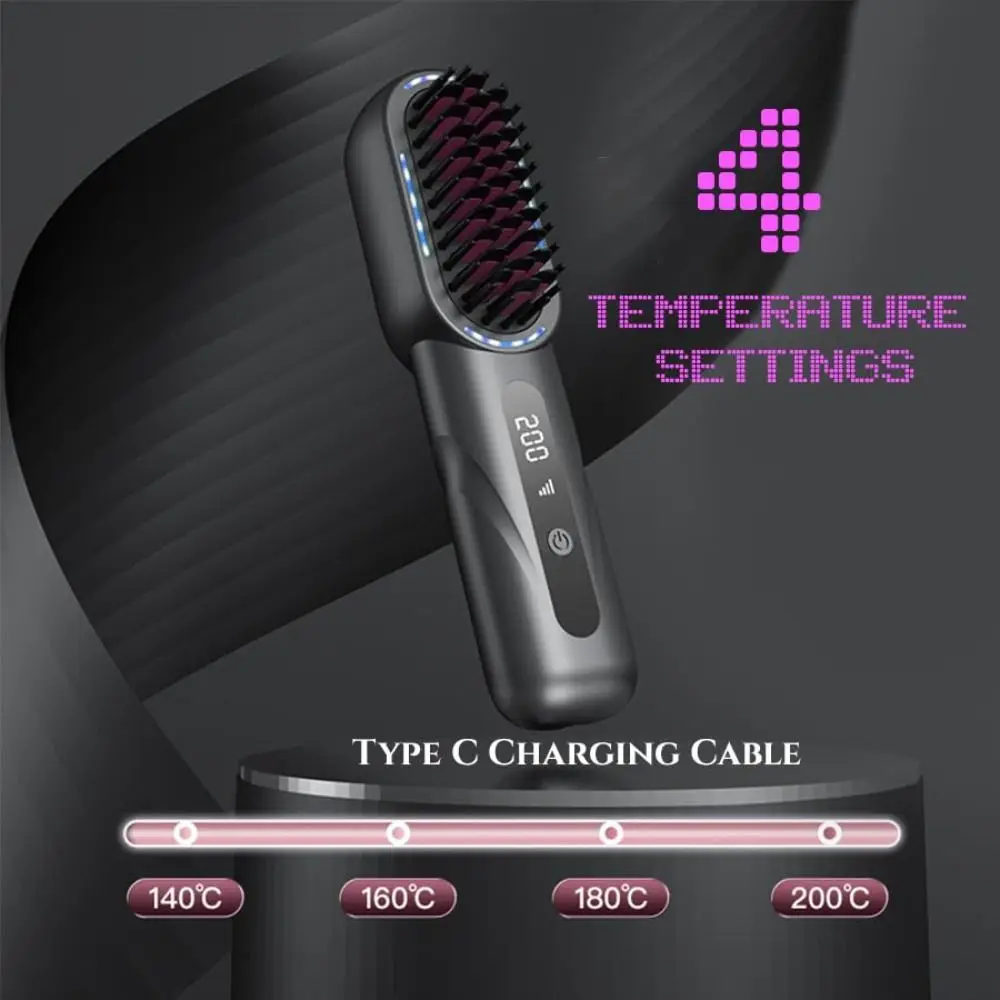 New Wireless Hair Straightener 4 Temp Settings Type-C Straight Hair Comb Rechargeable LCD Display Straightening Comb 2