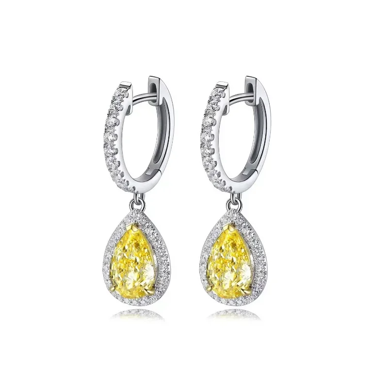 Ruihe New Classic Style 18k Gold Gems Simulated Diamond Zirconia Yellow Pear Shape Earrings Women Jewelry Ladies Party Gift