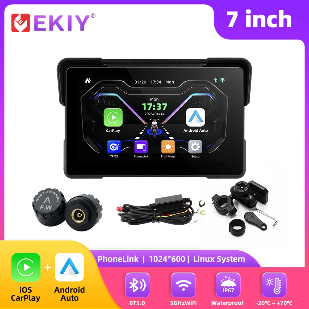 

EKIY 7 Inch Motorcycle Carplay Motorcycle Navigation GPS Android Auto Wireless Apple Carplay Android Auto Motorcycle Screen