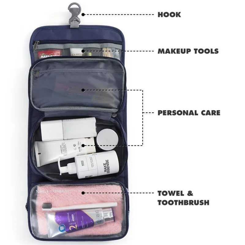 3-in-1 Hanging Portable Toiletry Bag Waterproof Travel Makeup Cosmetic Bag Dry And Wet Separation Storage Bag Travel Organizer