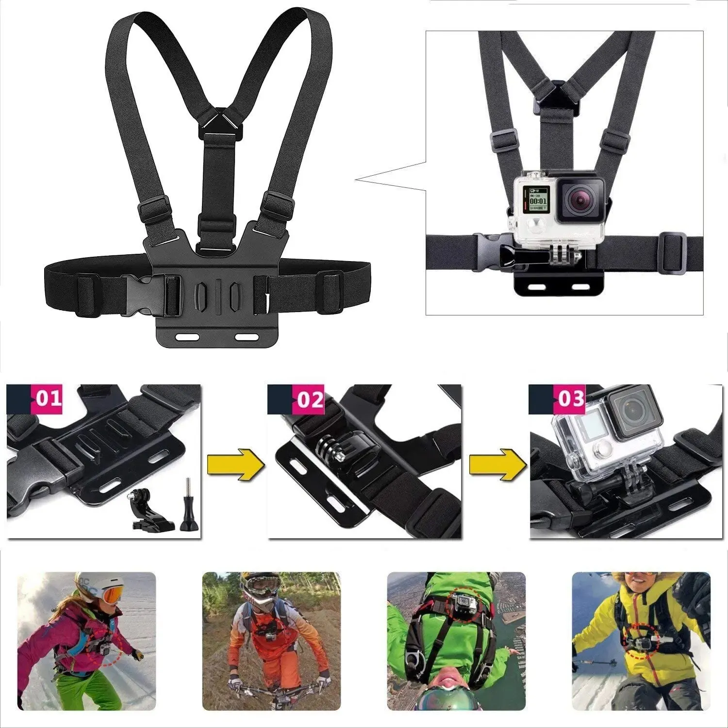 Chest Strap Mount Belt for Gopro Hero 12 11 10 9 8 7 5 4 Xiaomi Yi 4K Action Camera Chest Mount Harness for Go Pro Sport Cam Fix