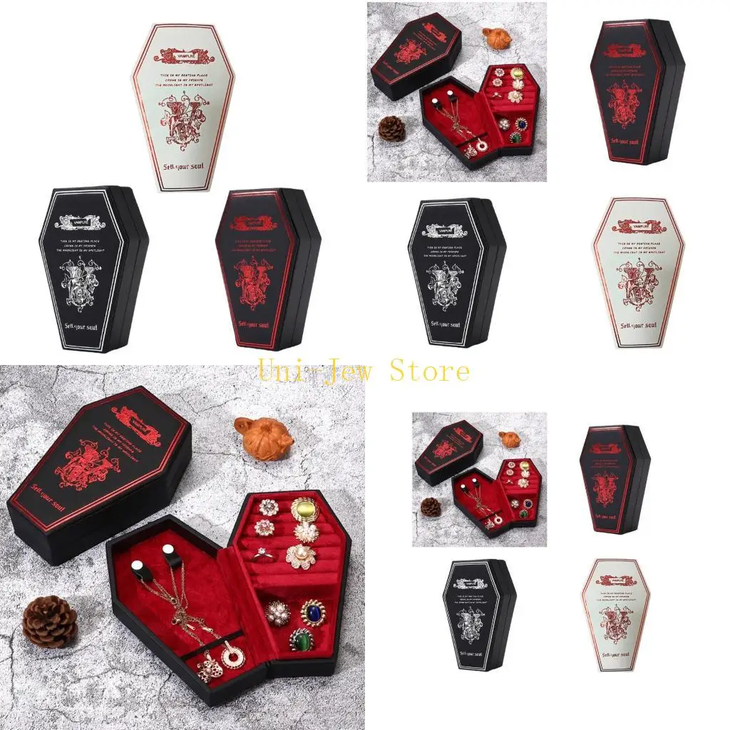

40GB Sturdy PU Coffin Shaped Ring Holder Jewelry Box With Multi Compartment Storage