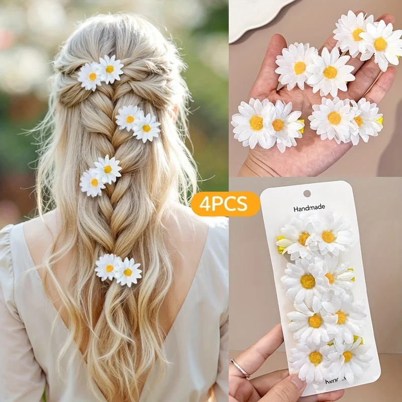 Daisy Hair Clips, Sun‑flower Artificial Flower Hair Barrettes, Bridal Updo Hair Accessories, Party Photo Decor Small Chrysanthem