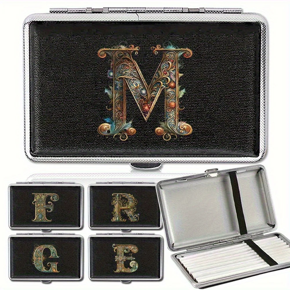 Surface Metal Frame Anti-Scratch Pocket Smoking Box Sturdy Cigarette Storage Case Initial Name Graphic Letter 26 Letters Pattern
