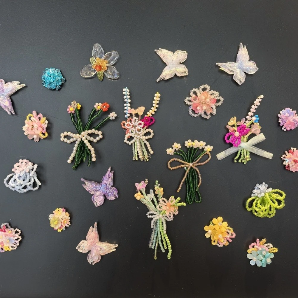 Mini Handmade bead bouquet fridge magnet Plastic refrigerator sticker Butterfly woven flower strong room christmas decoration