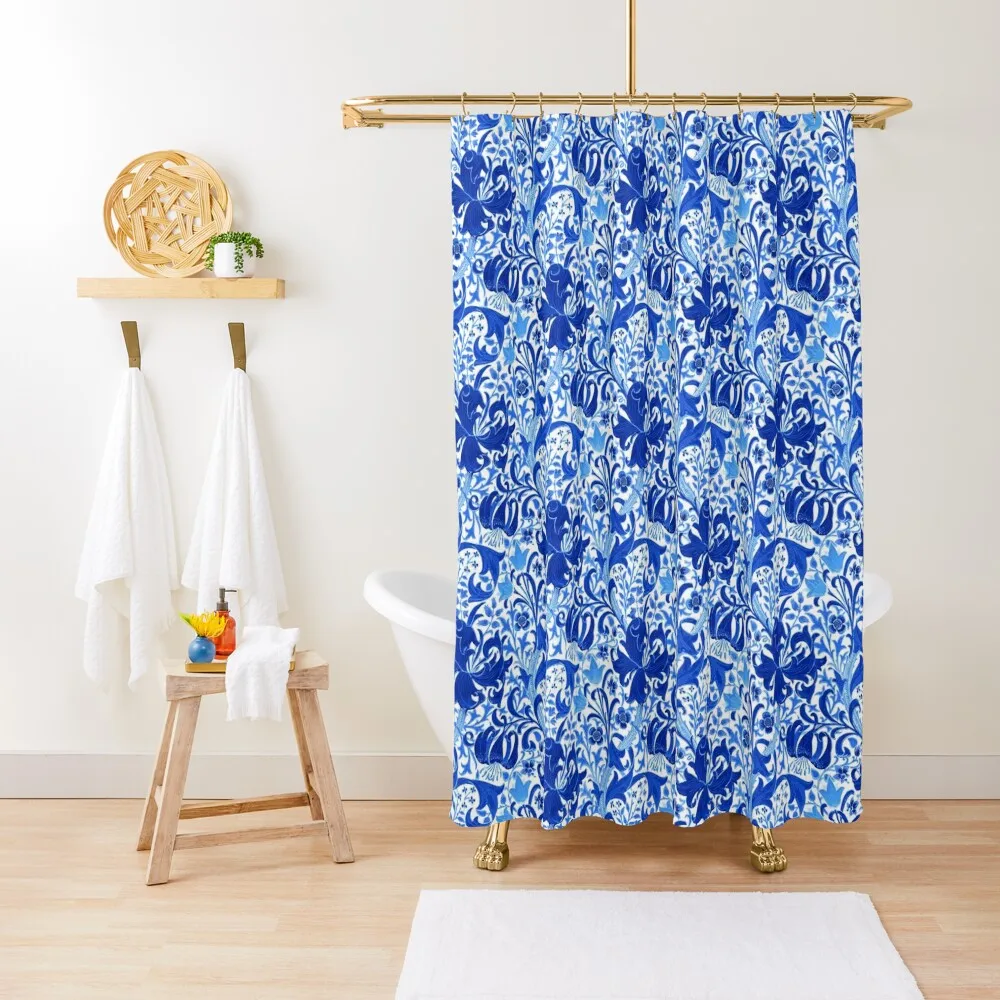 

William Morris Iris and Lily, Cobalt Blue Shower Curtain Toilet Accessories Bathroom Curtains Bathtub Curtain