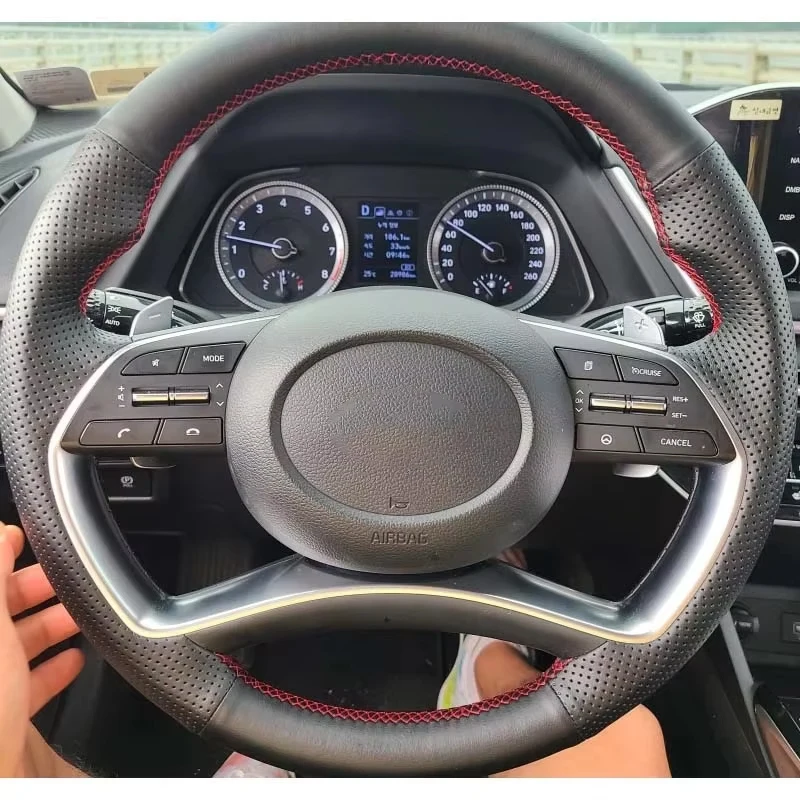 Customized Car Steering Wheel Cover Hand Sewing Anti-Slip Leather Braid Car Accessories For Hyundai Sonata Dn8 10th 2020