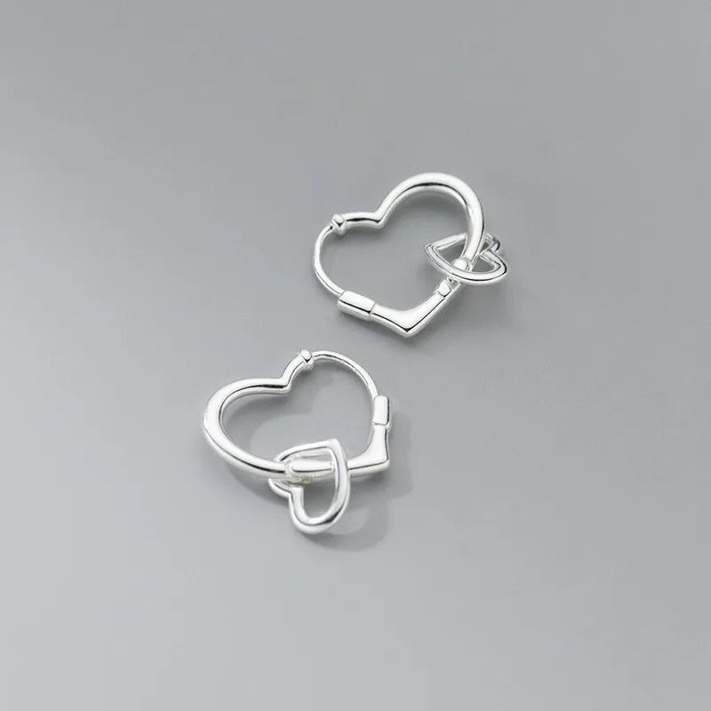 925 Silver Needle Double Love Heart Hoop Earrings for Women Girls Elegant Fashion Wedding Party Punk Jewelry e775