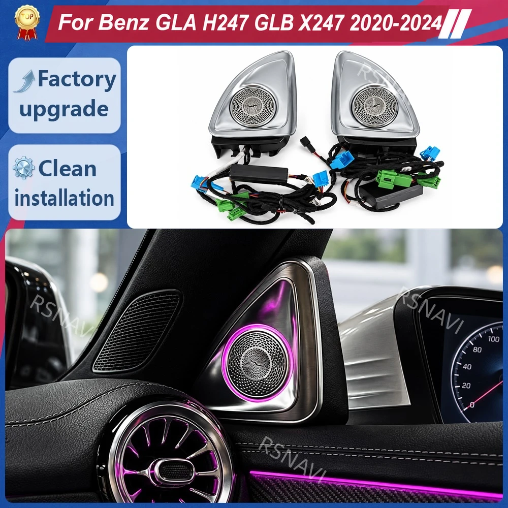Front Door Tweeter Grilles with Ambient Lighting for Mercedes-Benz GLB X247 & GLA H247 2020-2024, Triangular Speaker Cover Parts