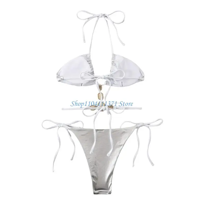P9FC Womens Sexy Halters Neck Swimsuit Strappy Swimsuits High Cut Thong Knotting Swimwears Low Waist Lacing up Swimsuit Suit
