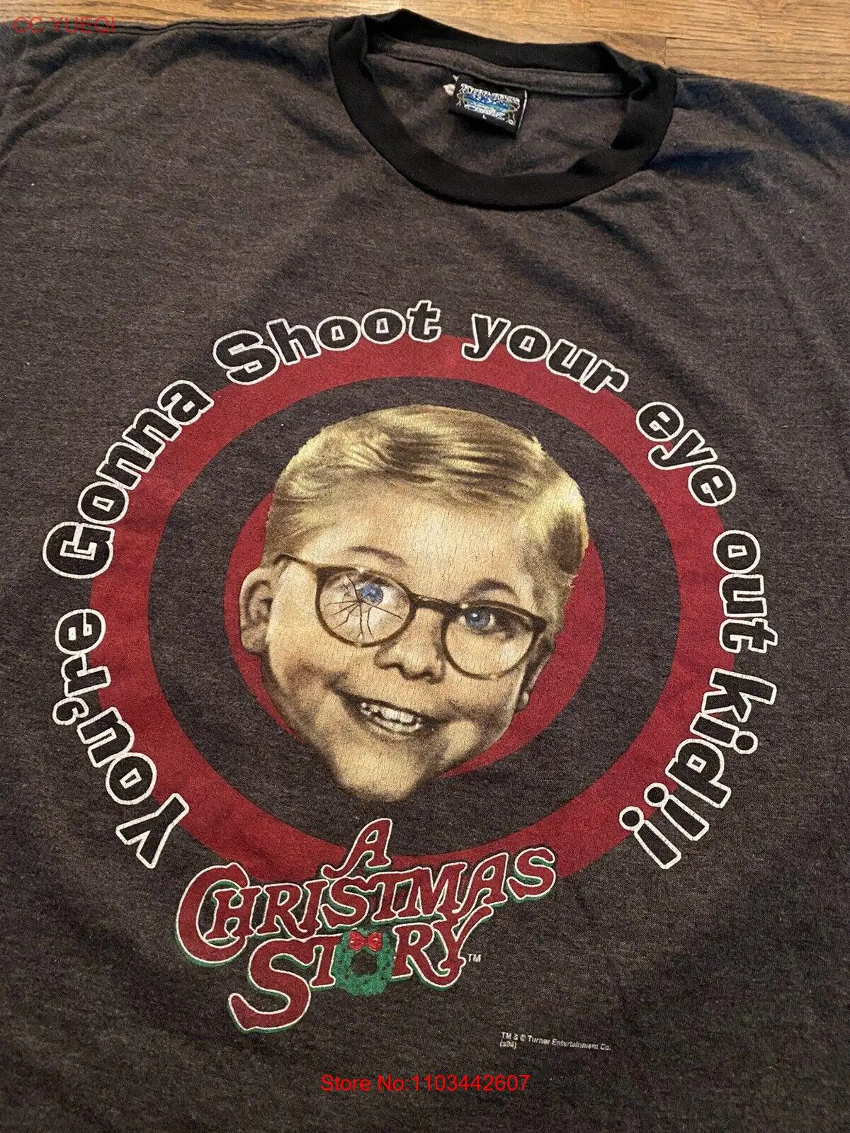 Винтажная промо-футболка Y2K 2004 с рождественскими мотивами фильмов, размер 21x28