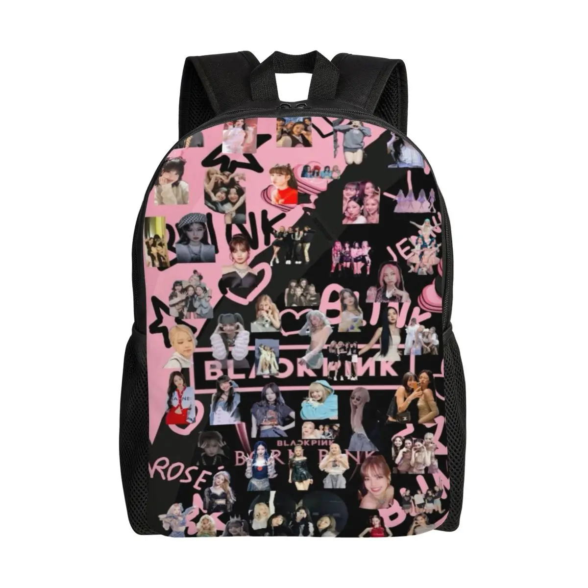 사용자 정의 핑크 Kpop-Blacks 여성용 배낭 남성 학교 대학생 Bookbag 15 인치 노트북 가방에 적합