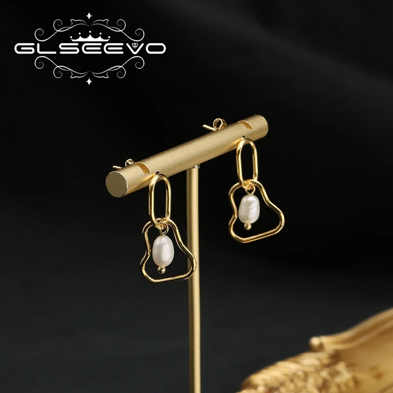 GLSEEVO Minimalist Original Design Geometric Nature Freshwater Pearl Earrings for Woman Korean Style Woman Temperament Jewelry