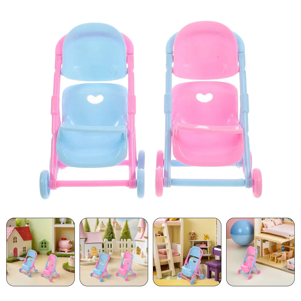 

8pcs Children'S Pretend Play Miniature Baby Stroller Lifelike Role Playing House Props Nursery Accessory Durable Plastic
