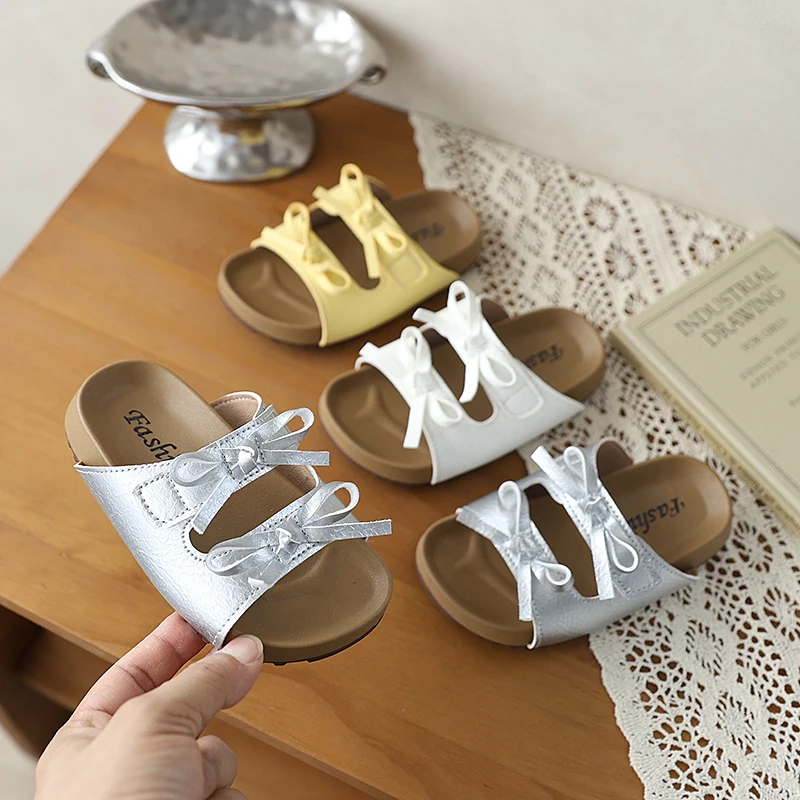 Mumoresip Girls Open Toe Slippers Summer Children Causal Shoes with Bow Outdoor Non-slip Fashion Kids Platform Beach Slippers