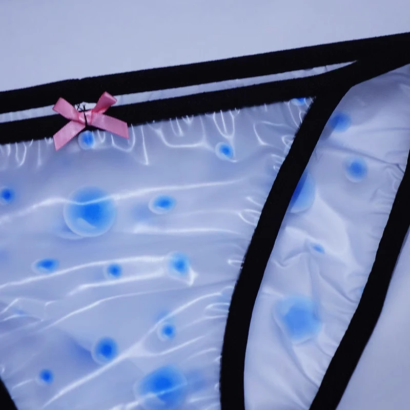 Calzoncillos sexis de plástico PVC para hombre, sujetador Sissy, bragas suaves con lazo, bragas transparentes de cintura baja a prueba de fugas, ropa interior erótica para pareja
