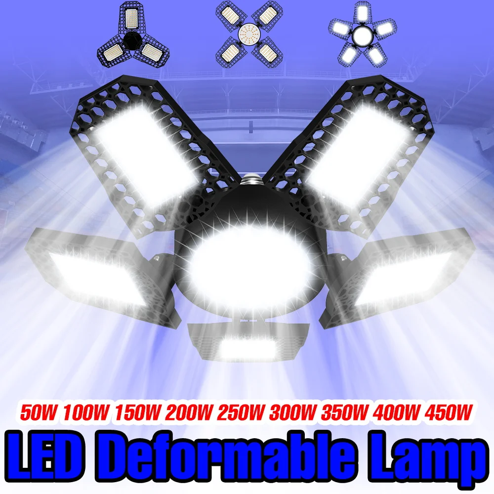 450W LED Workshop Bulb E27 Garage Light 220V Folding Deformable High Bay Lamp 110V Spotlight Home Warehouse Basement Lighting