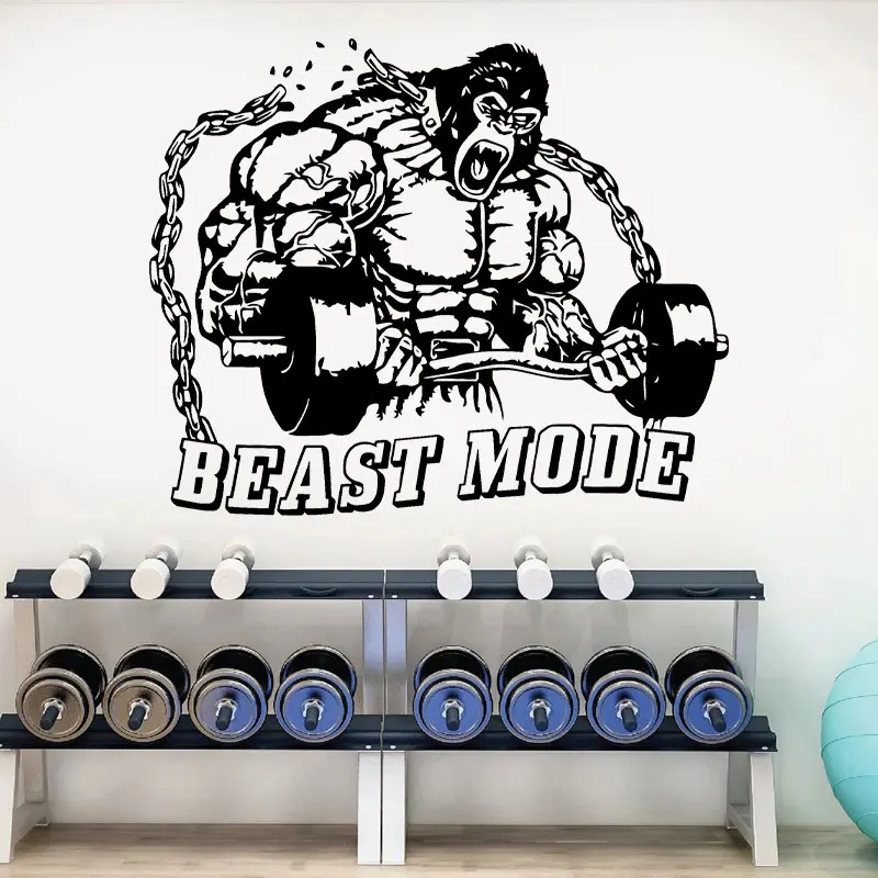Beast Mode Gorilla Gym Wall Sticker Vinyl Home GYM, Fitness Barbell Workout Motivation Decals Removable Interior Murals G188
