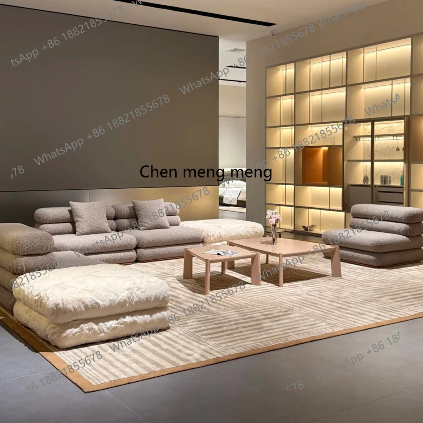 أريكة على الطراز الفرنسي الكريمي لغرفة المعيشة، وحدة جديدة من القماش، أريكة متحركة