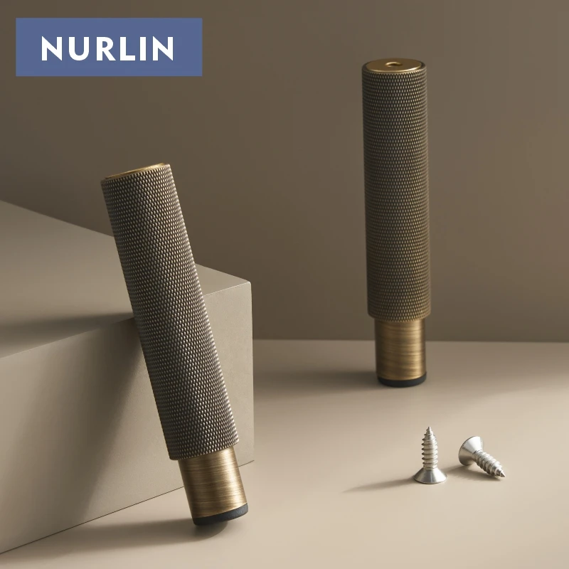 Nurlin Brass Knurled Diamond Cut Pattern Adjustable Height Furniture Cabinet Foot Firmly Supported Knurling Legs Antique Brass