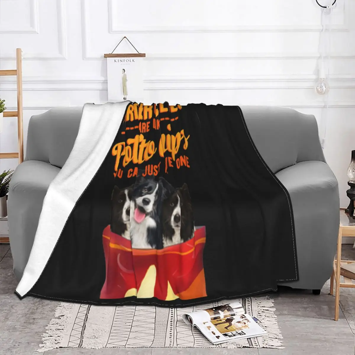 Top Border Collie And Potatoes Chips Funny Dog Mama Papa Hip-Hop Straight Designs Teenage Throw Blanket