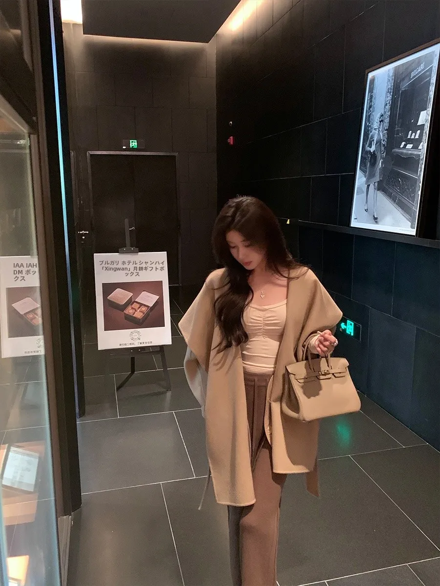 

Двустороннее шерстяное пальто Achi с воротником-стойкой, женское шерстяное пальто премиум-класса Camere Jaet Commute Faion, зимний сезон