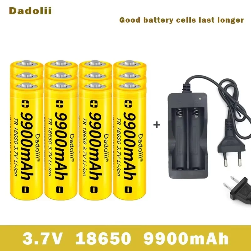 Batterie aste pour lampe de poche, batterie torche + chargeur, 18650 V, 3.7, 18650 mAh, capacité Eddie ion, 9900