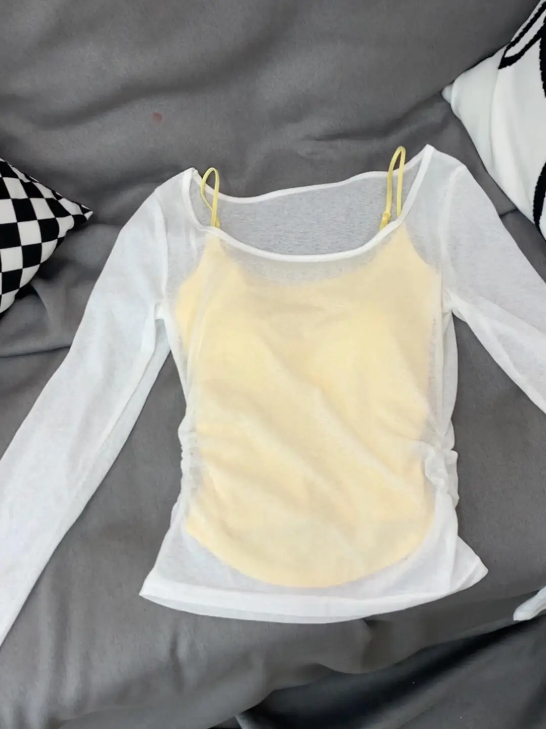 Women's Two-piece Yellow Camisole White Thin Long Sleeved Sunscreen Jacket Sweet Fashionable Top 2025 Spring Summer New Item