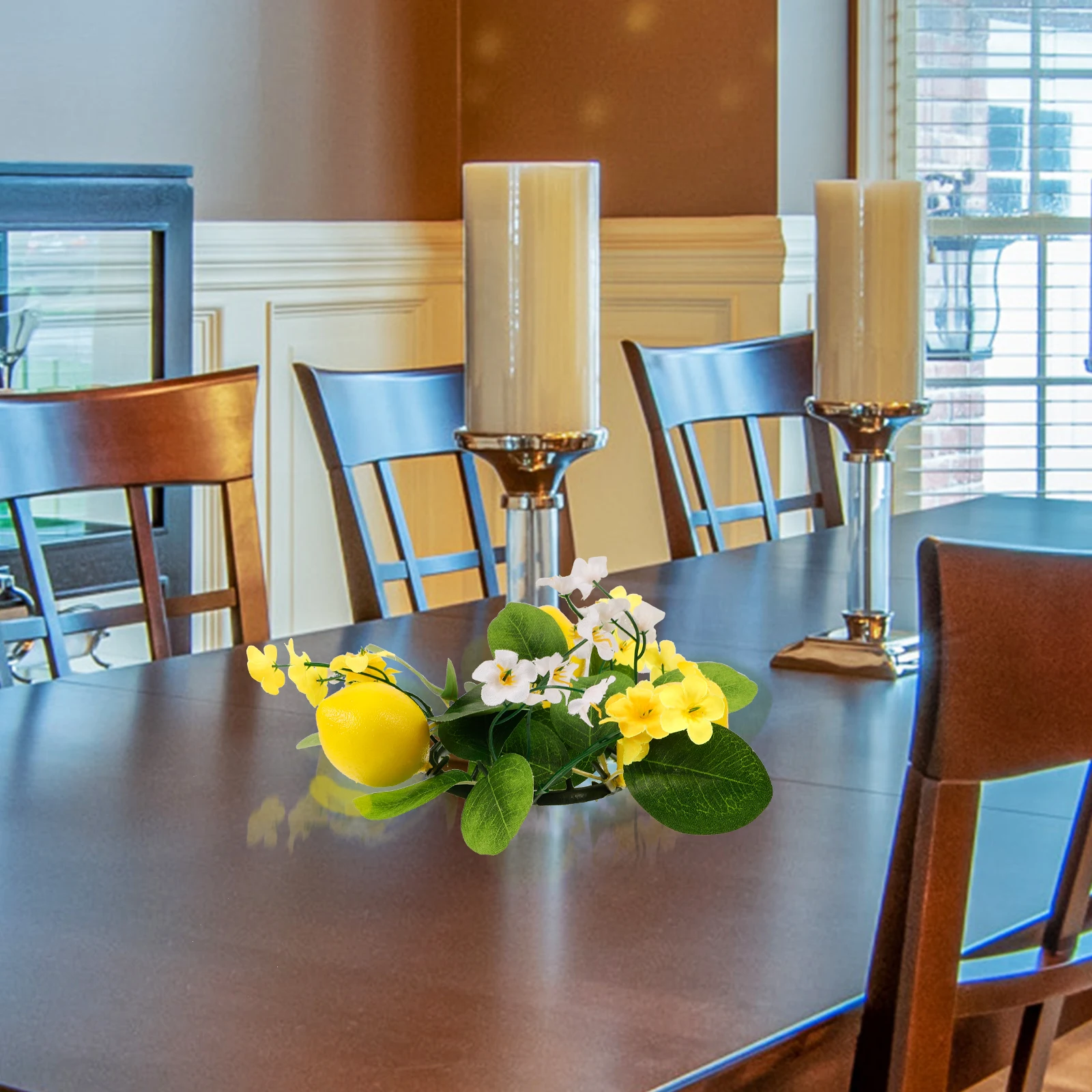 

Artificial Lemon Green Leaf Wreath Spring Table Centerpiece Wedding Party Decor Lemon Wreath Desktop Decor