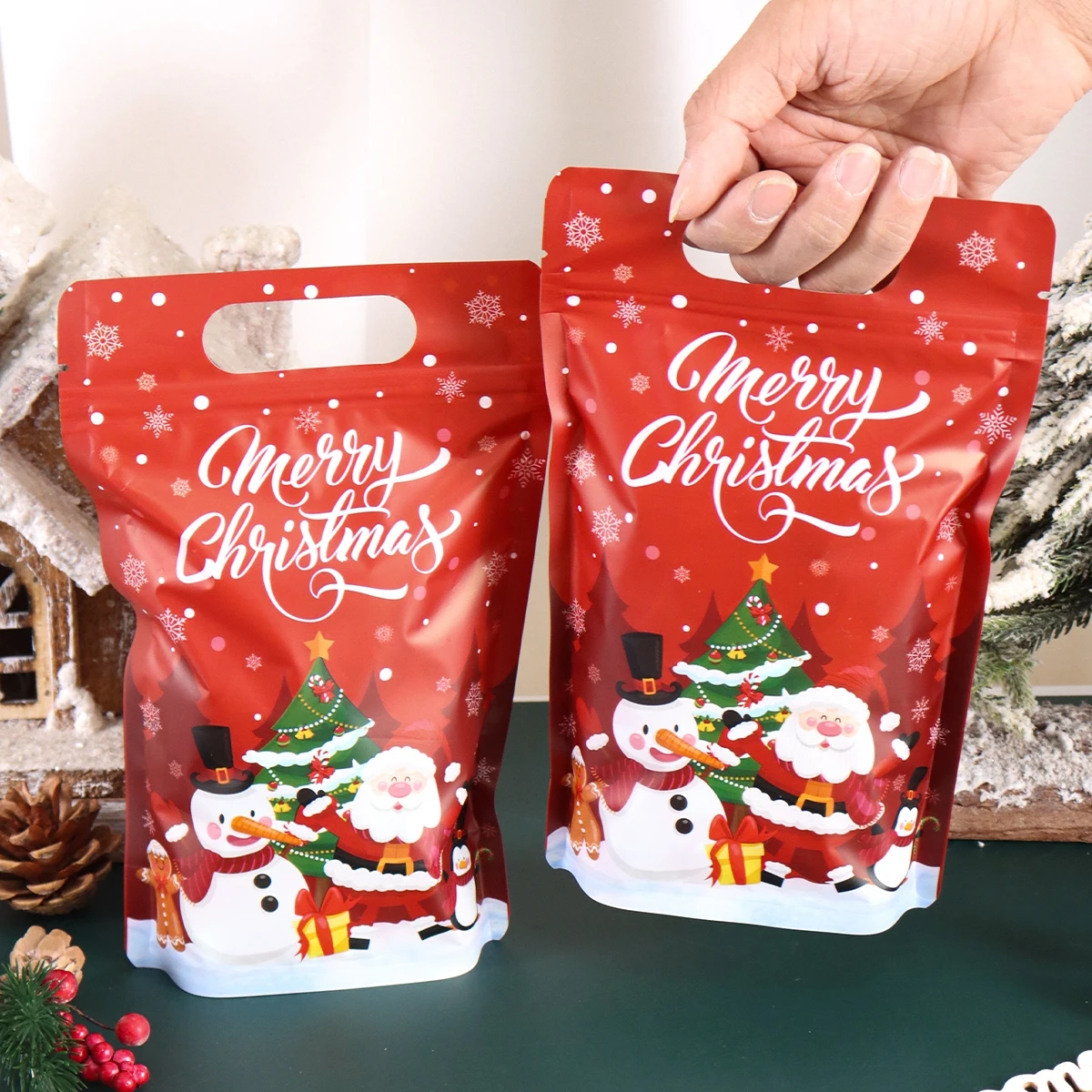 10/20 Stück Weihnachtsgeschenktüten Weihnachtsmann Standbeutel Weihnachtsdekoration für Zuhause 2025 Navidad Natal Neujahr 2026 Verpackungsbeutel