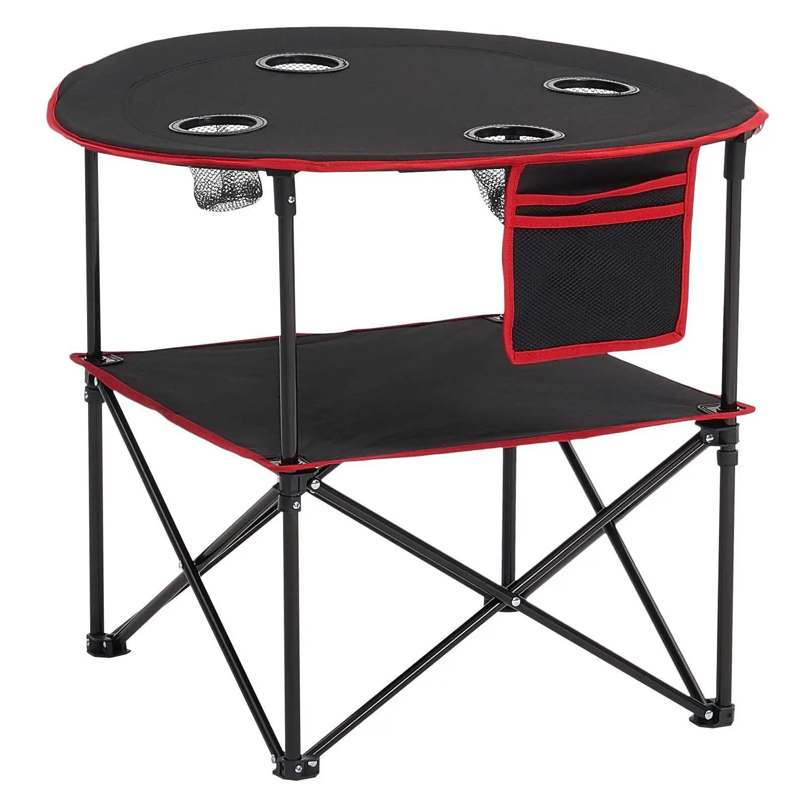 

1.66lb Weight 66lb Load Foldable Picnic Table 4 Oversized Drink Holders 600D Durable Oxford Round Table Compact Travel Design