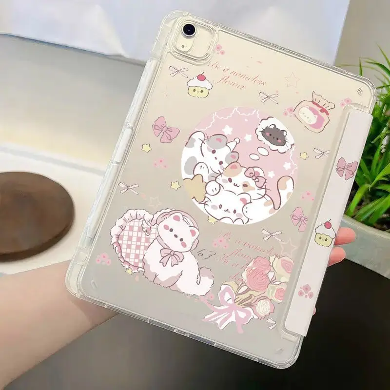 Korean Kawaii Rose Cat Candy Bow For iPad Pro Air 13 11 M5 M4 M3 M2 2 1 11th A16 12.9" 10 9 8 7 6 5 Th Mini 7 6 5 4 7.9" Case - view 3