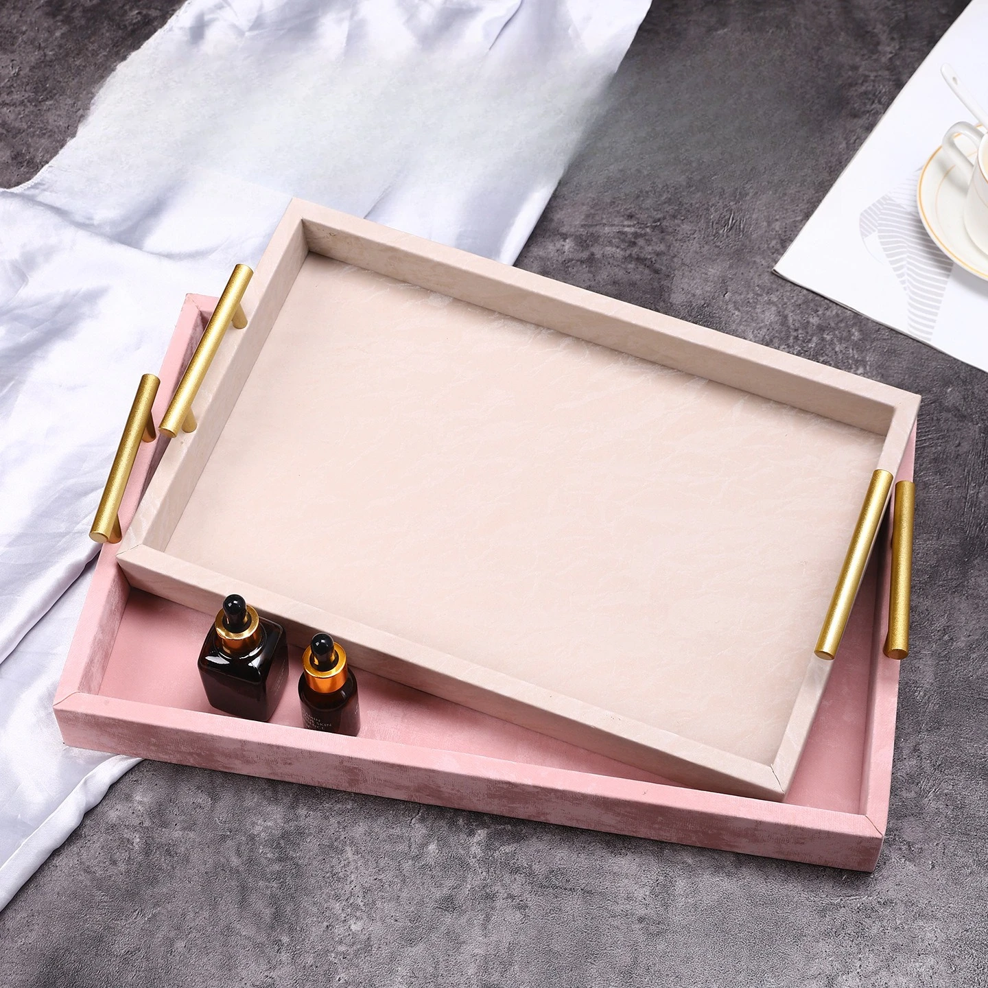 Luxury Double Handle Storage Tray Elegant Desktop Ornament Holder Multifunctional Organizer for Home