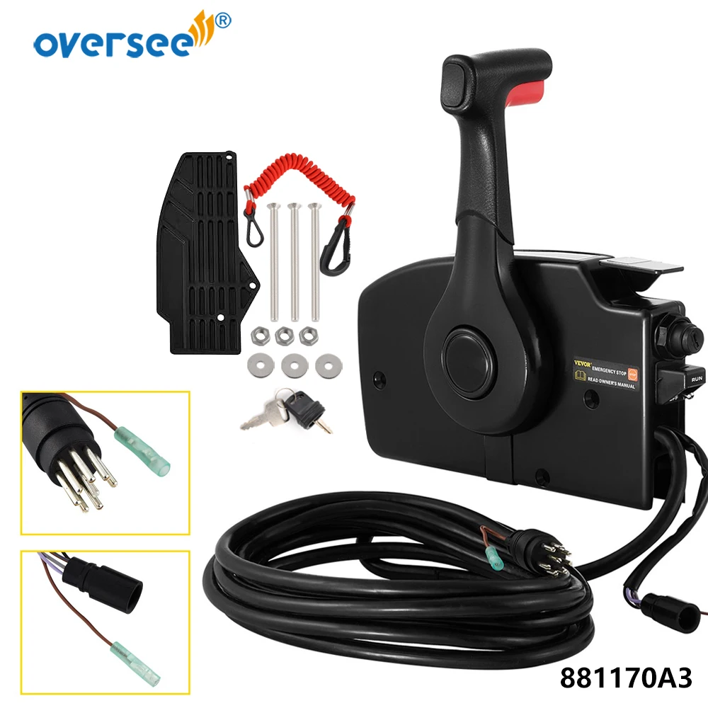 881170A3 Remote Control Box with 8 Pins for Mercury Quicksilver Outboard Engine with Emergency Lanyard Side Mount