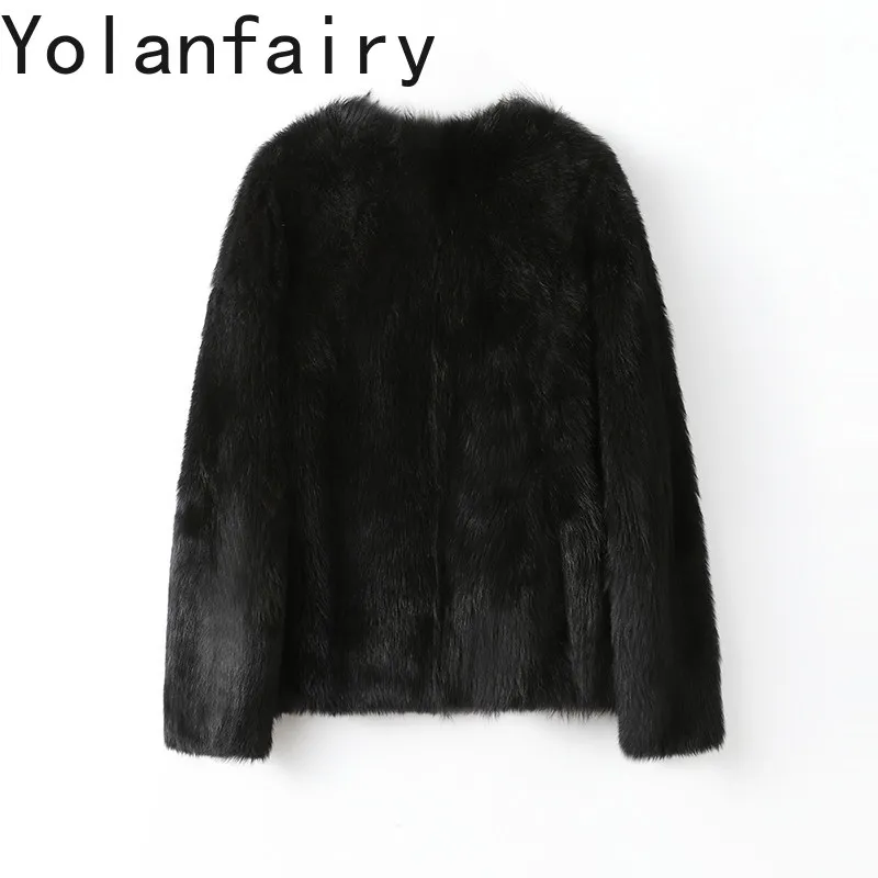 YOLANFAIRY Natural Fur Coat Women Winter Luxury Real Sheep Shearling Jacket Korean Style V-neck Real Leather Fur Coats Woman